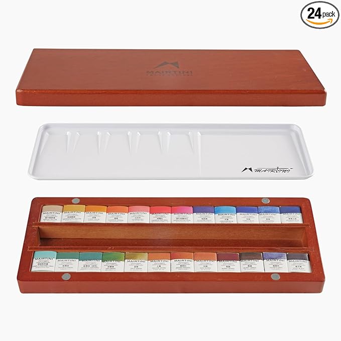 Mairtini Caravaggio series Professional Half Pan Watercolor Set 24 Colors with Wooden Case