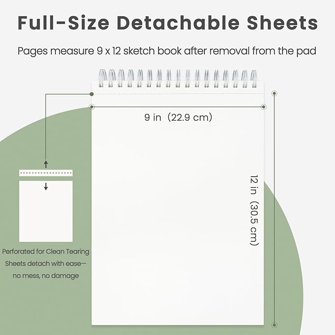 Cewei 9x12 Drawing Paper Pad, 100 Sheets Spiral Bound Sketchbook, 68lb/100gsm White Drawing Paper for Kids Ages 4-8, Art Supplies for Kids 9-12 & Christmas Gifts for Grandkids.