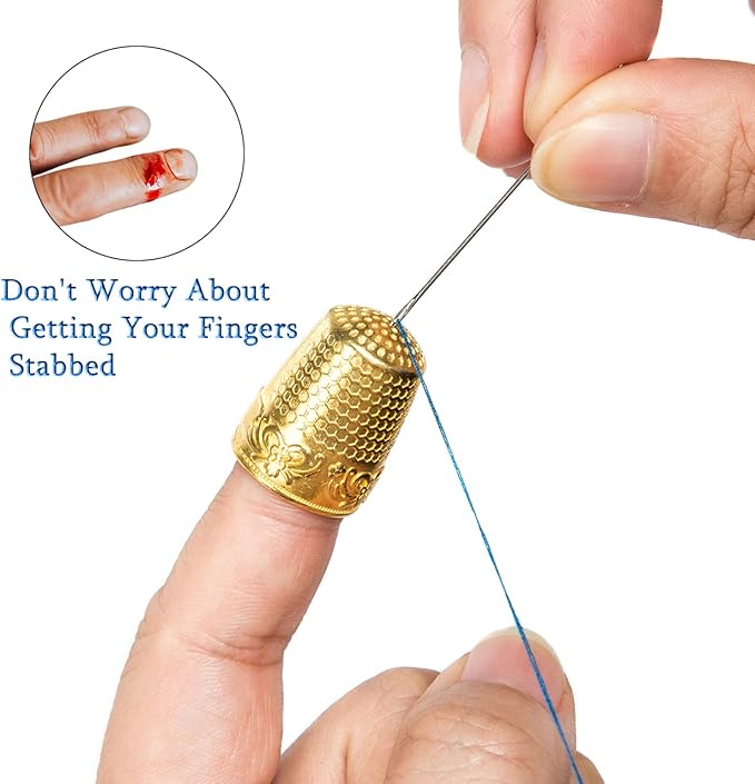 ZESION 4Pcs Sewing Thimbles, Metal Thimbles for Hand Sewing Finger Protector, Quilting Craft Accessories for Knitting Needlework DIY Tools, Gold