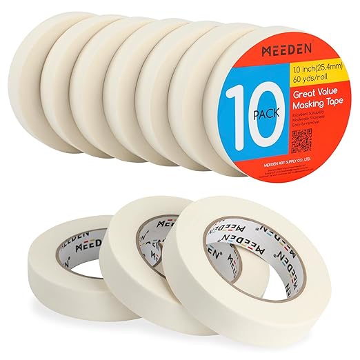 MEEDEN 10 Packs White Artist Tape, 1.0" with Total 1804.5FT (550m) Masking Art Tape for Watercolor Painting Drafting Canvas Framing, Acid-Free Painters Tape, General Purpose for Craft, Office, School