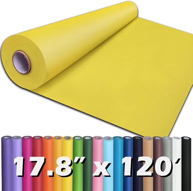 PerkHomy 17.8" x 1,440" (120') Lemon Yellow Kraft Paper Roll for Craft Bulletin Board Paper Art Table Covering Crafting Gift Wrapping Bouquet Packing Parcel 80GSM (Lemon Yellow, 17.8" x 120')