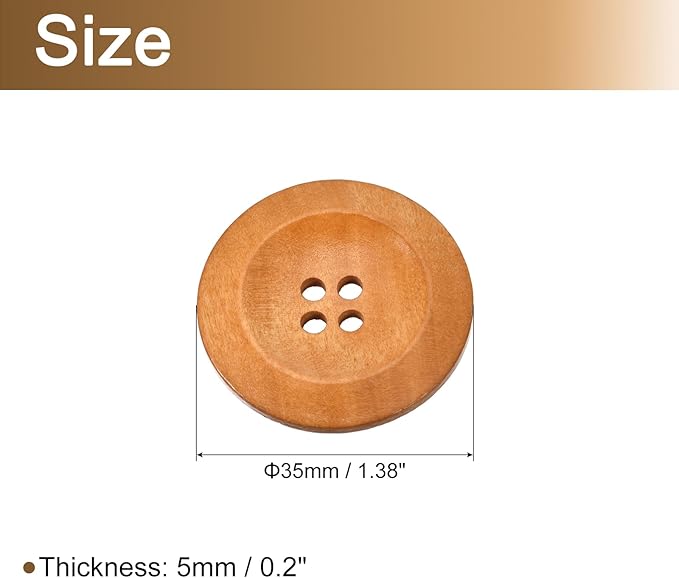 uxcell 50Pcs Wooden Buttons, 35mm(1 3/8") 4 Hole Round Wood Sewing Button Craft for Sewing DIY Craft Clothing, Earthy Yellow
