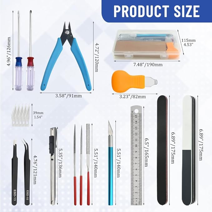 Bigstone 20 PCS Model Tool Kit Hobby Building Tools Set Modeler Basic Tools for Gundam Plastic Models Assembling Building Repairing and Fixing