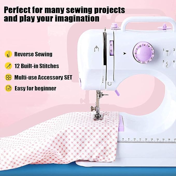 Sewing Machine Portable mini Electric Sewing Machine for beginners 12 Built-in Stitches 2 Speed with Foot Pedal，Light, Storage Drawer.