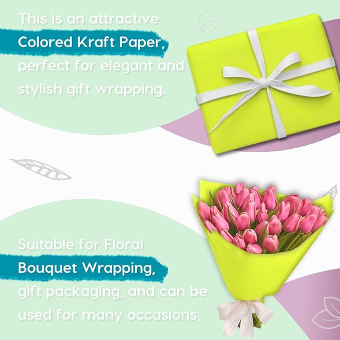 PerkHomy Neon Green Kraft Paper Roll 17.5" x 960" (80') for Gift Wrapping Bouquet Flower Art Painting Craft Writing Packaging Shipping 80GSM 55LB (Neon Green, 17.5" x 80')