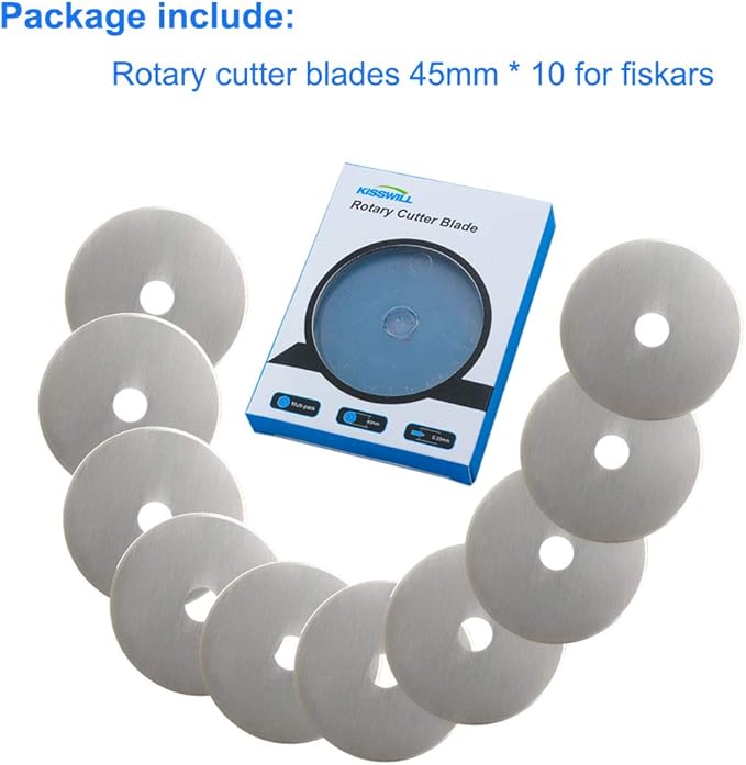Rotary Cutter Blades 45mm 10 Pack by KISSWILL, Fits Fiskars, Olfa, Martelli, Dremel, Truecut, DAFA Rotary Cutter Replacement for Quilting Scrapbooking Sewing Arts &Crafts, Sharp and Durable
