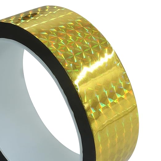 1.37 Inch Self-Adhesive Holographic Reflective Tape, Glitter Duct Tape Prism Tape for Keep Birds Away, DIY Art, Daily Use, Craft Project, Home Decoration, Holiday Packing(Gold,55Yard)