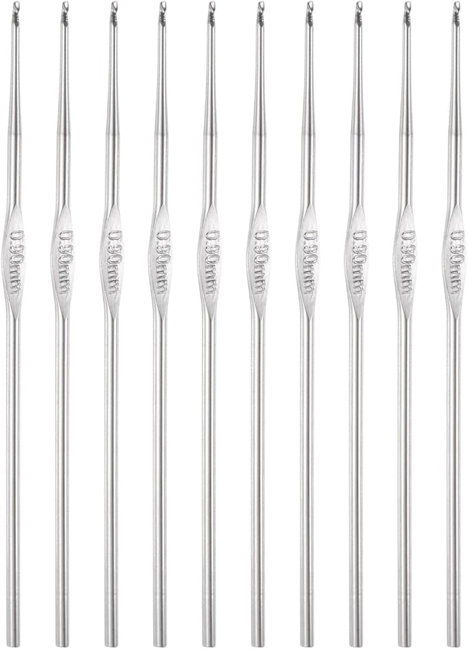 uxcell Stainless Steel Crochet Hook 0.9mm Knitting Needles for DIY Craft Yarn 10Pcs