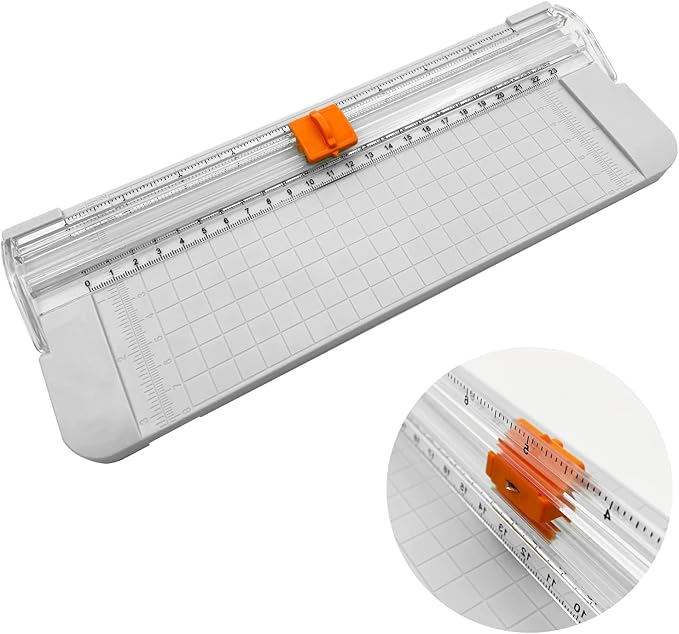 Paper Cutter, A4 Paper Trimmer with Security Safeguard & Side Ruler Portable Straight Edge Cutter for Scrapbooking Craft Paper, Photos, Label, Cardstock (White)