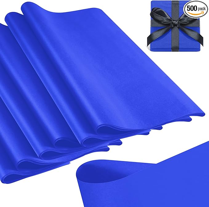 Qilery 500 Sheets Royal Blue Tissue Paper Bulk for Gift Bags 15 x 20 Inch Acid Free Packaging Wrapping Paper Sheets for Winter Eid al-Fitr Ramadan Decor DIY Crafts, Birthday Party, Shipping Packing