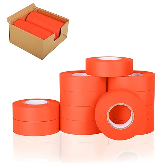 12 Pack Fluorescent Orange Flagging Tape, Non Adhesive Surveyors Tape, Neon Tree Marking Ribbon, Great Visual Labeling & Tagging for Home & Workplace Use, 1 in. x 150 ft