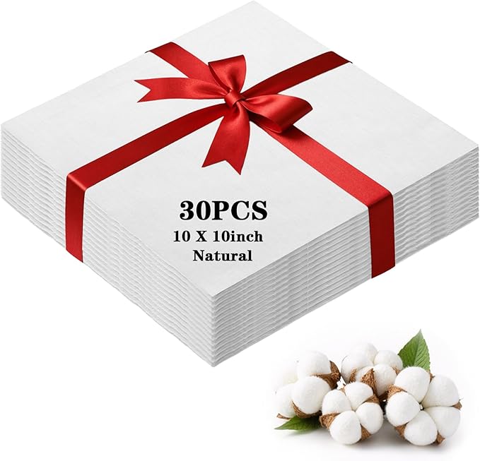 30Pcs White Cotton Fabric 10x10 Inches Precut Fabric Squares Quilting Fabrics Bundles for Halloween Christmas DIY Craft Sewing Making