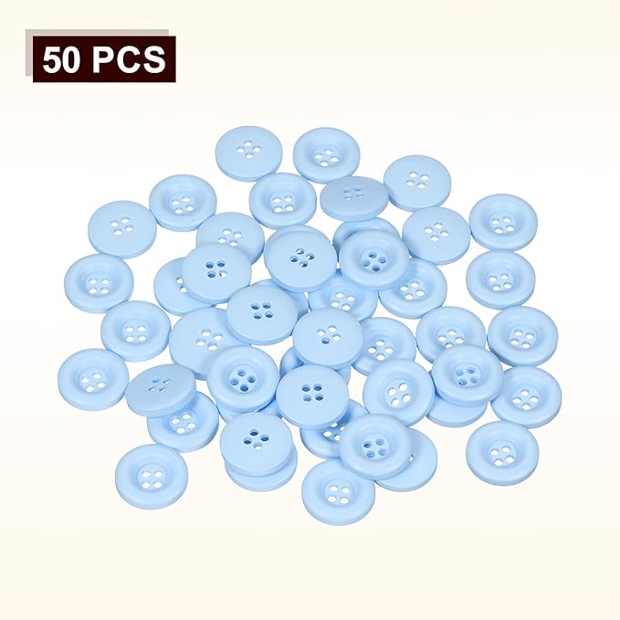 HARFINGTON 50pcs Sewing Button 15mm (5/8 Inch) 4 Holes Resin Thickened Round Crafting Replacement Buttons for Clothing DIY Crafts Decoration, Light Blue
