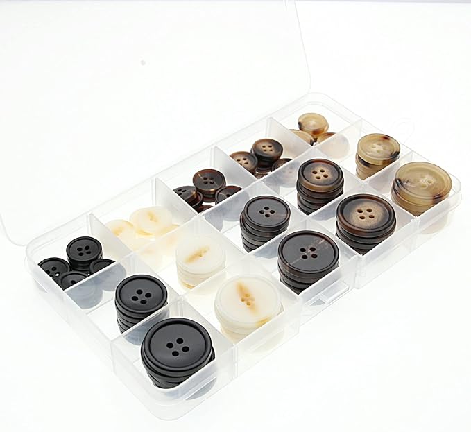 110Pcs Mixed Sewing Buttons, 4-Hole Round Bulk Resin Blazer Buttons for Sewing, Craft, Suit, Coats, Clothing, 5 Color 3 Size(15mm,20mm,25mm) Brown and White YIGUANXIN