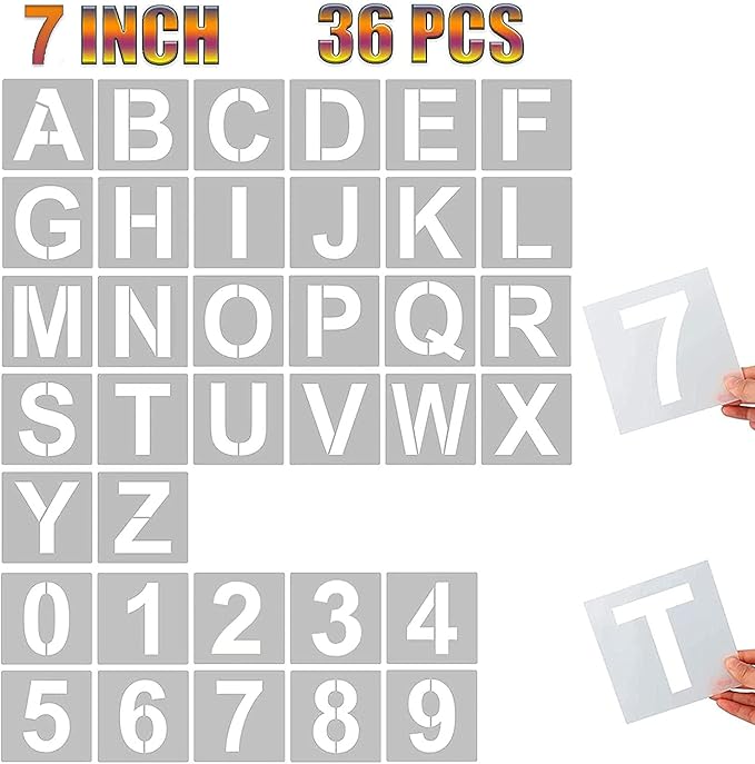 YEAJON 36 Pcs Letter Stencils and Numbers, Alphabet Craft Stencils, Reusable Plastic Stencils for Painting on Wood, Wall, Fabric, Rock, Chalkboard, Signage, DIY School Art Projects (7 Inch)