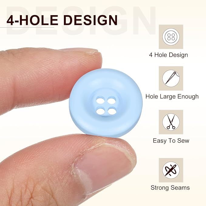 HARFINGTON 50pcs Sewing Button 18mm (11/16 Inch) 4 Holes Resin Thickened Round Crafting Replacement Buttons for Clothing DIY Crafts Decoration, Light Blue