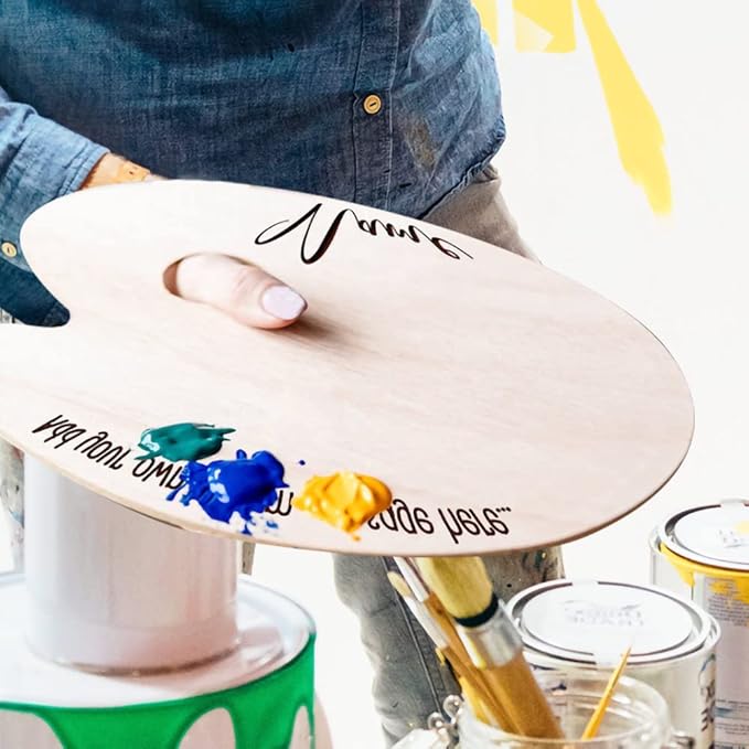 Personalized Wooden Paint Palette Art Pallet for Painting Artist Wood Palettes for Acrylic Oil or Watercolor Painting Custom Message and Name Pallet Birthday Gifts for Artists Painter