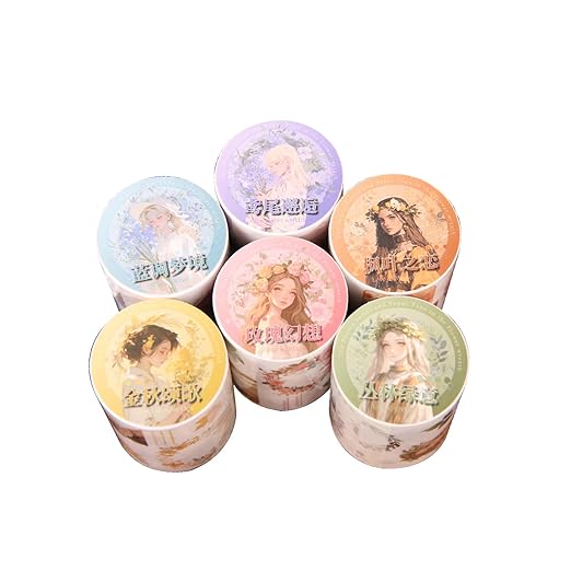 Alideco 6pcs Decorative Adhesive Tapes Fresh Literary Girl Botanical Flower Landscape PET Tape Great for Bullet Journal Supplies, Arts, Scrapbook, DIY Crafts, Planners (huahuanzhongdeshipian)