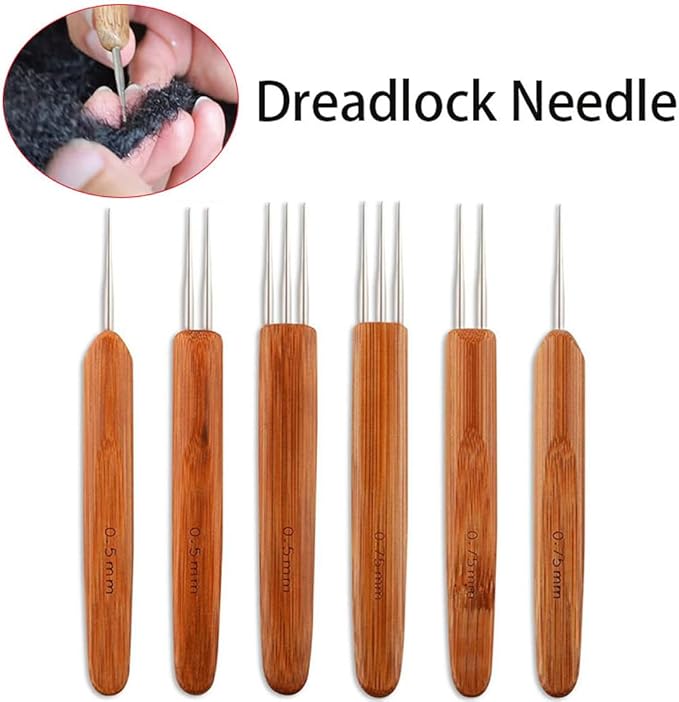 SENRISE Dreadlock Crochet Needle, Weaving Crochet Hook for Hair, with Wooden Handle, for Fixing Braids (Three Heads 0.5 mm)