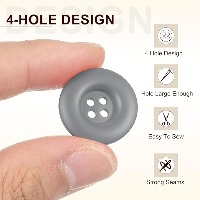 HARFINGTON 50pcs Sewing Button 23mm (7/8 Inch) 4 Holes Resin Thickened Round Crafting Replacement Buttons for Clothing DIY Crafts Decoration, Gray