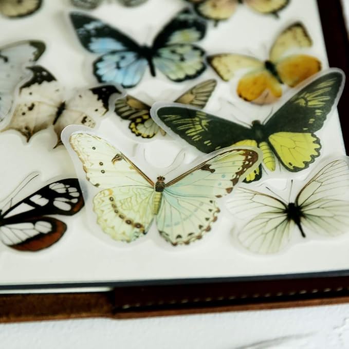 80PCS Vintage Butterfly Scrapbook Stickers, Doraking DIY Decoration Sulfuric Paper Butterfly Stickers for Scrapbook
