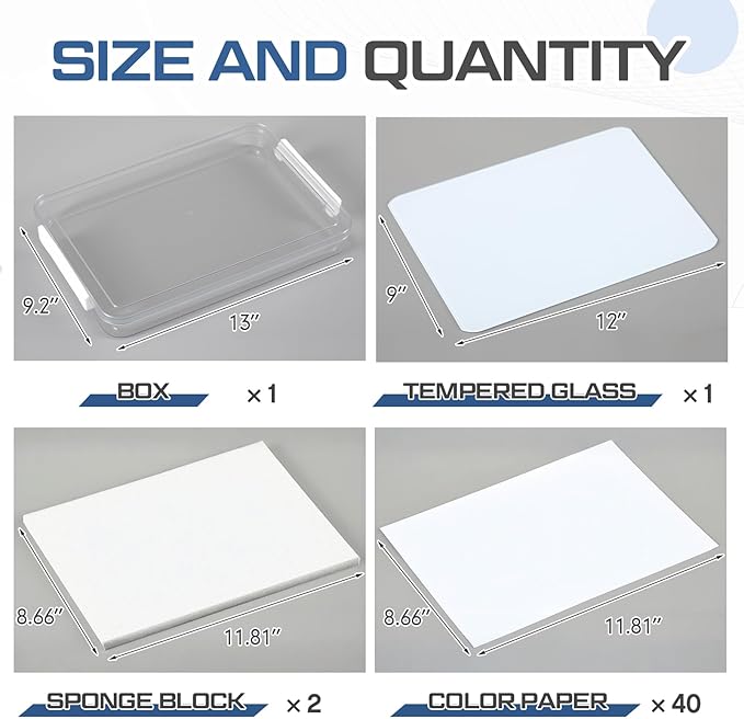 Nuanchu 1 Pcs 9 x 12 Inch White Tempered Glass Palette for Oil Painting with Lid and 40 Sheets Disposable Paper and 2 Sponges Keeps Wet Paint Fresh for Artist DIY Color Mixing Beginners