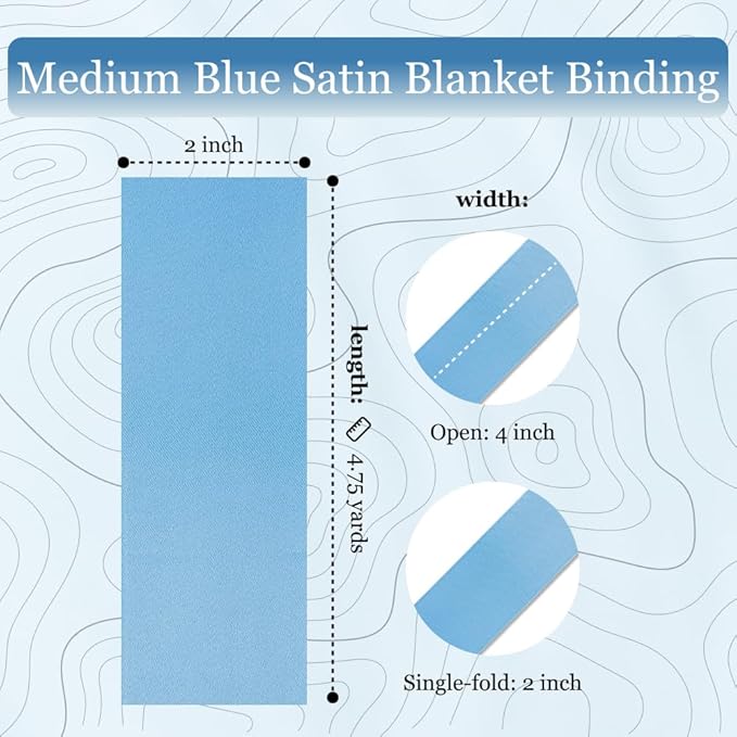 Medium Blue Satin Blanket Binding 2 Inch x 4 3/4 Yards Single Fold Tape for Quilt Edging Blue Smooth Finish Easy to Sew On Durable Trim Material Ideal for Blanket Crafts DIY Projects Sewing