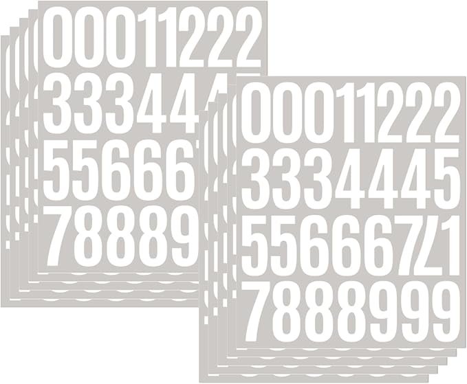 10 Sheets Vinyl Mailbox Number Stickers - Self-Adhesive Address Labels for Cars, House Doors, Windows & Metal Mailboxes (White, 2 inch)