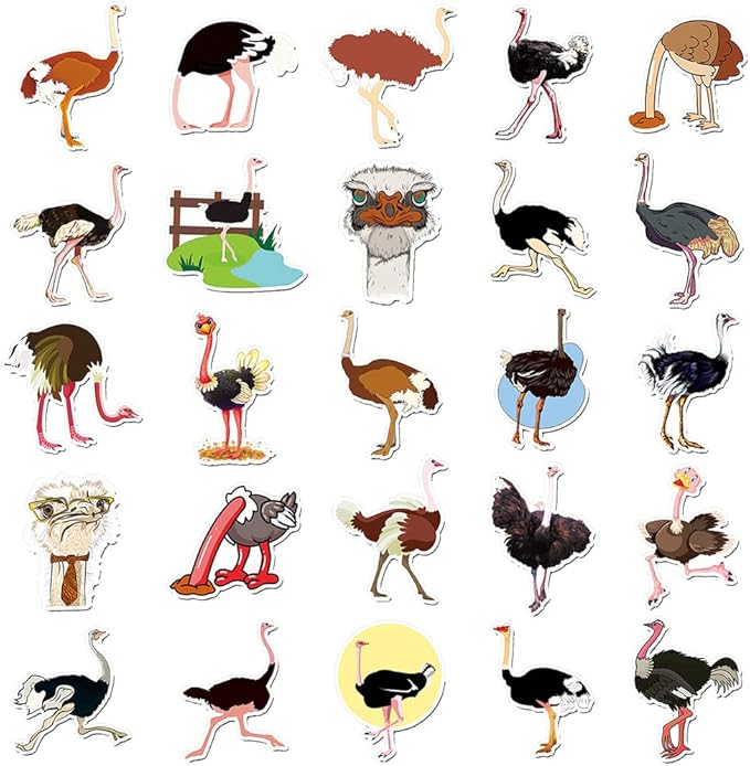 Cute Ostrich Stickers for Kids Boys Girls Teens|50 Pcs|Cartoon Lovely Vinyl Stickers for Laptop Waterbottle Car Hydroflasks Luggage Scrapbook Helmet Notebook,Waterproof Bird Decals Pack(Ostrich)
