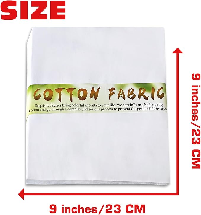 100 pcs White Cotton Fabric Squares, 9 x 9 Inches Quilting Fabric Squares, 100% Cotton Quilting Fat Quarters Bundles, Sewing Project, Patchwork, DIY Crafts