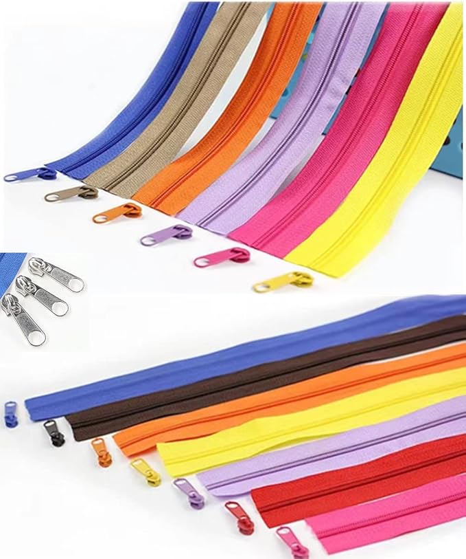 36 Yards 12Pieces #5 Zippers by The Yard for Sewing Assorted Lengths Nylon Coil Zippers with 96 Pcs Colorful and Silver Sliders for Mixed Supplies for Tailor Bag Clothing Pillow DIY Craft (12Colors