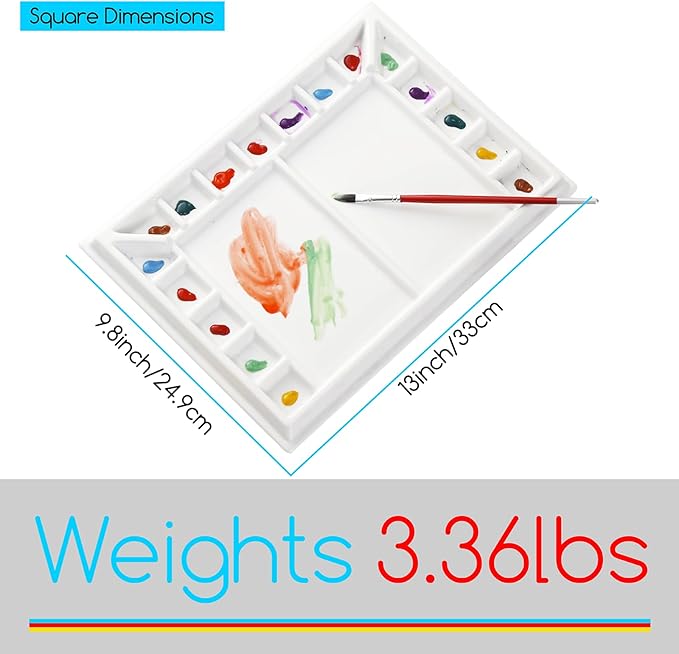 MEEDEN Ceramic Watercolor Palette：Large Porcelain Artist Paint Palette Rectangle 13 x 9.8 inch - Art Mixing Tray for Gouache, Watercolor, Acrylic Painting - Without a Lid