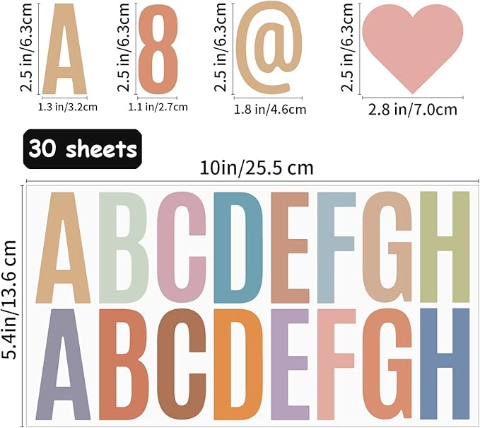 Bemeol 500 Pieces 30 Sheets Large Letter Stickers 2.5 Inch Alphabet Letter Stickers Self Adhesive Letters for Bulletin Board Mailbox Door Classroom Home Decor