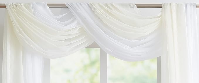 WARM HOME DESIGNS Wedding Arch Draping Fabric Bundle Has 2 216 Inch (18 Feet) Scarves in Beige & White Fabric Colors for Wedding Decoration. AD White & Beige 216”