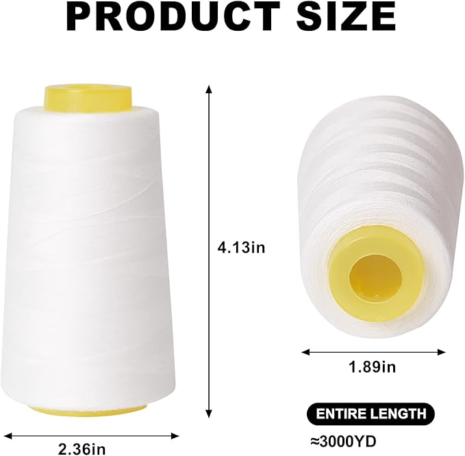 Sewing Thread Cone Set, 2 Pack Serger Thread, 3000 Yards Each, All Purpose Thread for Sewing, Quilting, Machines, Overlock, Merrow & Hand Embroidery (Black1White1)