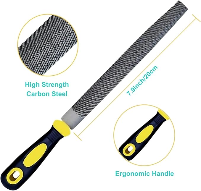 3 pcs Metal File Set, 8-inch,Professional High Carbon Steel File, Includes Flat/Round/Half-Round,Work for Metal, Wood