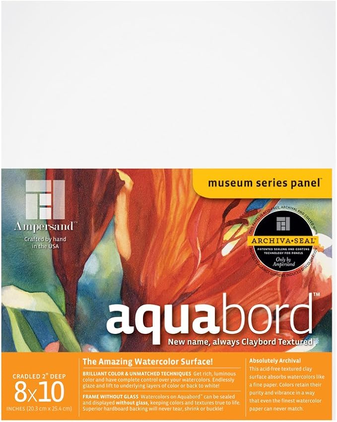 Ampersand Art Supply Watercolor Painting Panel: Museum Series Aquabord, 2 Inch Cradled Profile, 8"x 10"
