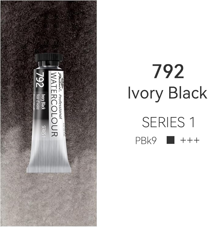 PHOENIX Professional Watercolor Paint Single Tube - 0.47 Fl Oz / 14ml - Ivory Black