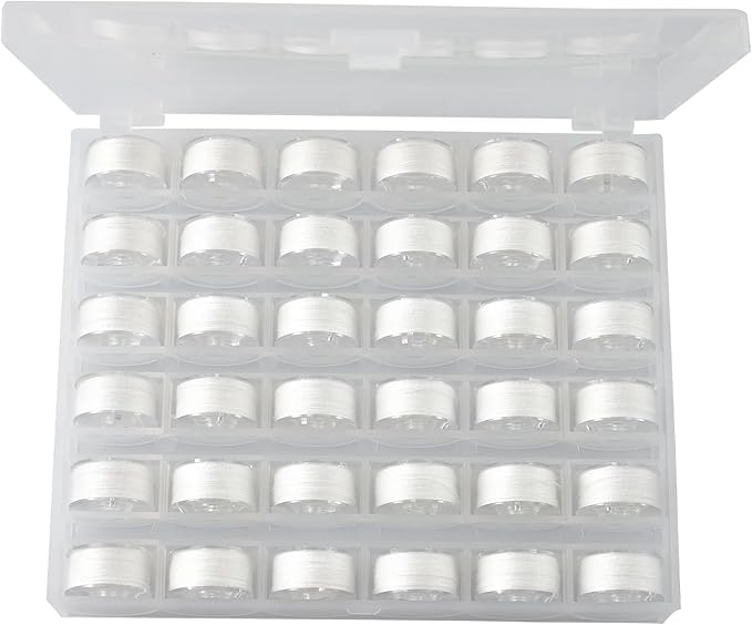 36Pcs Bobbins and Sewing Threads with Bobbin Case, Sa156 Bobbins Plastic with Case for Brother, Bro-Ther, Singer, Sewing Machine Accessories (White)