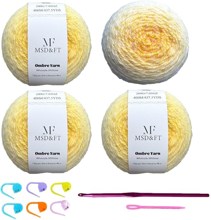 MSD&FT Ombre Yarn, 80% Acrylic 20% Nylon Blend, Pink Gradient, 4-Pack (Minion Yellow)
