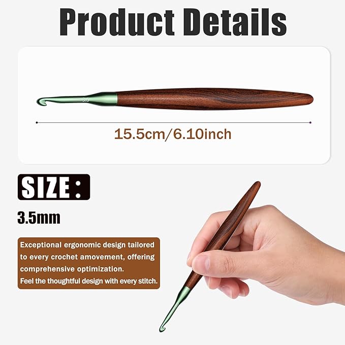 Giwrmu Crochet Hooks, 3.5mm Ergonomic Crochet Hook, Available in 3mm-7mm, Colored Aluminum Crochet Hook with Wooden Handle Crochet Needle for Crocheting Yarn