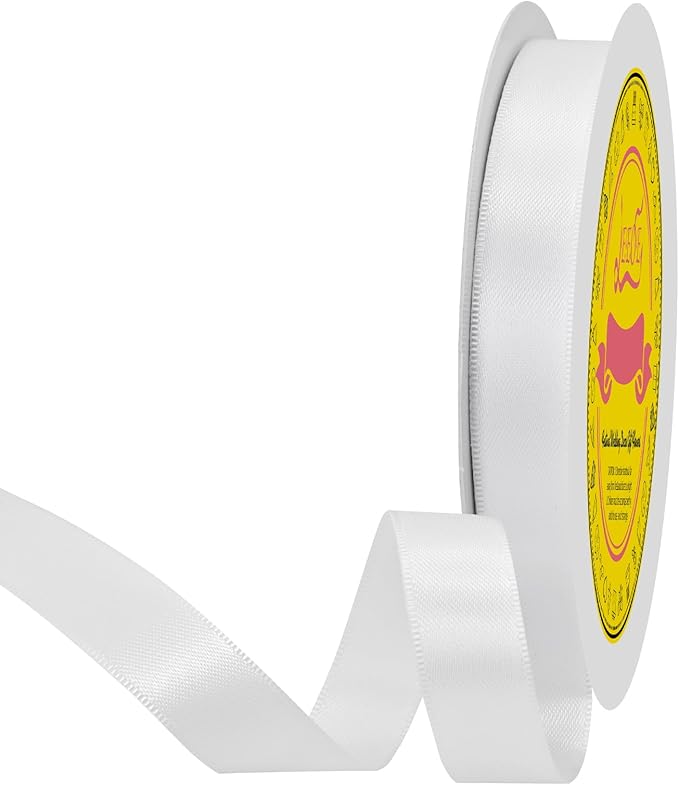 Double Face White Satin Ribbon 5/8 inch X 50 Yards Polyester White Ribbon for Gift Wrapping Very Suitable for Weddings Party Hair Bow Invitation Decorations and More