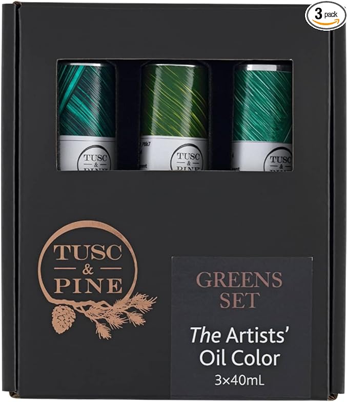 Tusc & Pine Artist Oil Paint - Greens, Set of 3 40 ml, Non-Yellowing, Rich & Creamy Consistency, Maximum Pigment Load, Small Batch Milled Oil Paints Made in the USA for Professional Artists