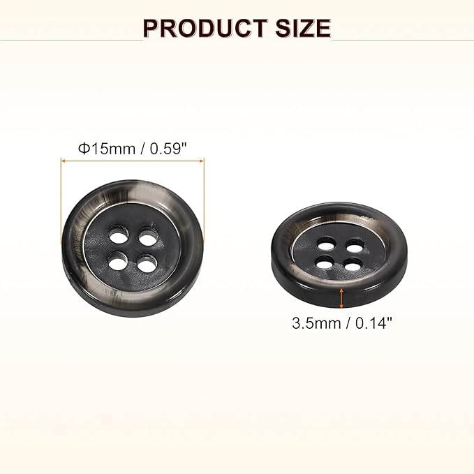 HARFINGTON 24pcs Sewing Button 15mm (5/8") 4 Holes Resin Round Buttons Craft Sewing Accessories for Clothing DIY Crafts Decoration, Black-Grey