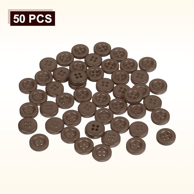 HARFINGTON 50pcs Sewing Button 11mm (15/32 Inch) 4 Holes Resin Thickened Round Crafting Replacement Buttons for Clothing DIY Crafts Decoration, Dark Brown