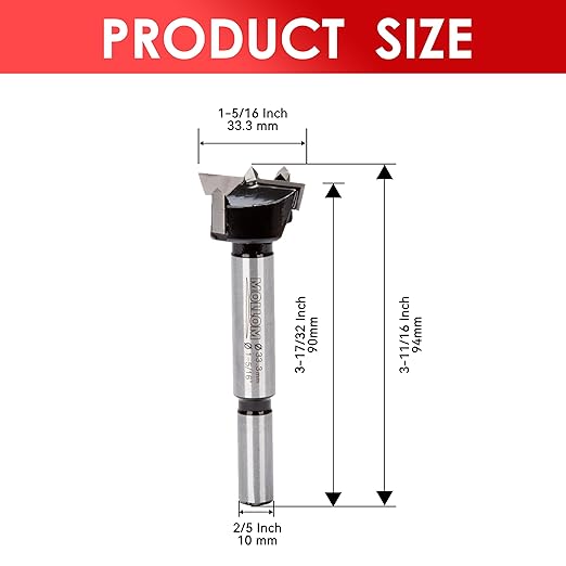 Mollom 1-5/16" (33.3mm) Forstner Drill Bit for Precise Woodworking with Durable YG8 Carbide Thickness of 2.0mm,This Hinge Cutter Tool is Ideal for Hard Wood, Plastic, Plywood