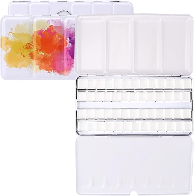 MYARTOOL Empty Watercolor Palette, Empty Watercolor Tin Palette Paint Case with 48 Watercolor Half Pans for DIY Travel Watercolor Palette, Sketching and Plein Air Painting