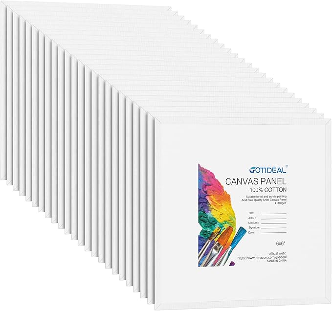 GOTIDEAL Canvases for Painting, 6x6 inch of 24, Professional Primed White Blank Flat Canvas Panels- 100% Cotton Artist Canvas Boards for Acrylics Painting, Oil Watercolor Tempera