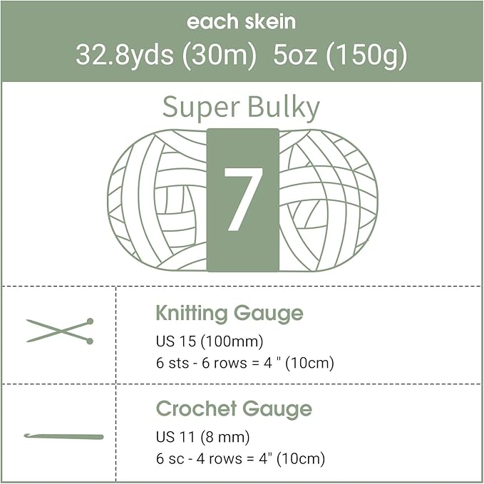 HOMBYS Sage Green Chunky Chenille Yarn for Hand Knitting,Fluffy Soft Jumbo Yarn Crocheting,Super Bulky Big Yarn for Chunky Blanket,Large Thick Arm Knitting Yarn,8 Pack Plush Yarn