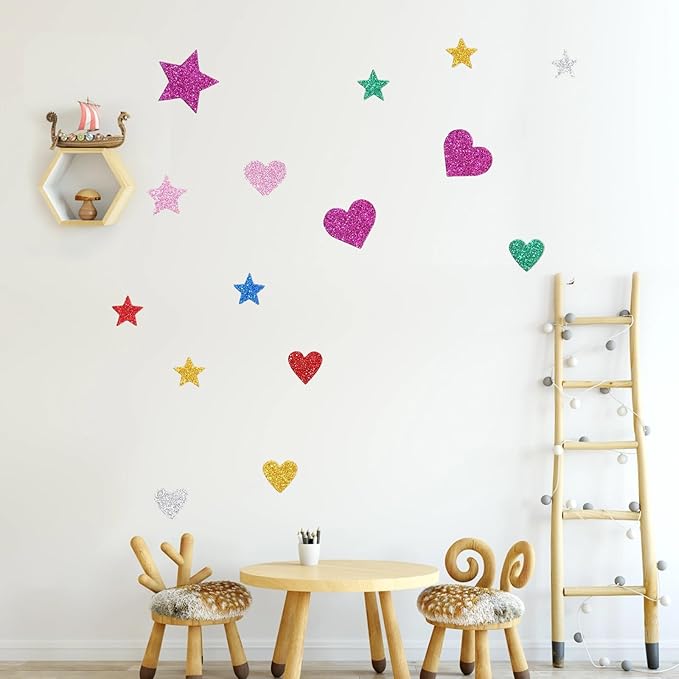 cobee 800 Pcs Heart Star Stickers, Glitter Foam Stickers Stars, Stars Crafts Bubble Sticker for Arts Craft Supplies Greeting Cards Birthday Party Decoration